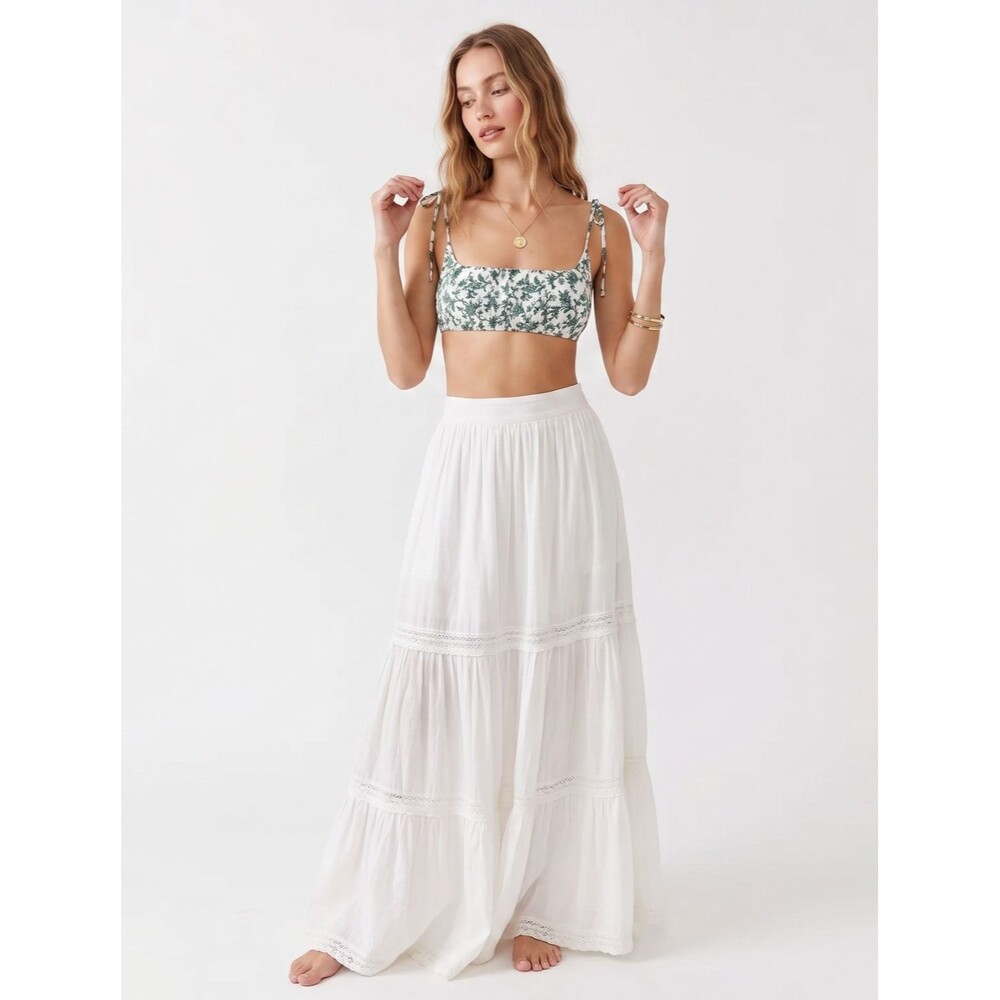 Princess Polly Floral Crop Top Bralette Green White Cottagecore Boho Summer Sz 6
